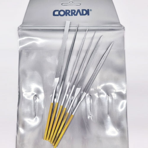 סט פצירות מחט Corinox יח 6 - מס" 0 - 180 מ"מ בנרתיק CORRADI ( איטליה) לנירוסטה/פלטינה/עץ/פלסטיק
