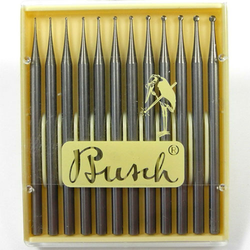 סט כרסומים כדוריים FIG 1 - BUSCH (12 מ 0.3 עד 1.4 מ"מ ) מתאים למתכות רכות או לשעווה חבילה של 12 יחידות