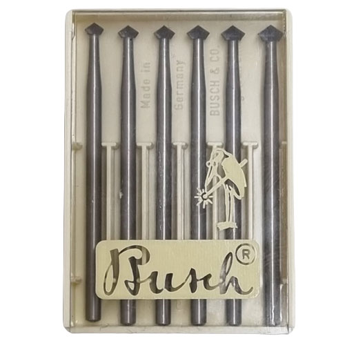סט כרסומים צורת יהלום FIG 414 - BUSCH (3.7/4.0/4.2/4.5/4.7/5.0) מ"מ מתאים למתכות רכות או לשעווה חבילה של 6 יחידות