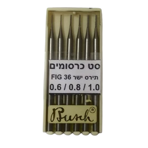 סט כרסום תירס ישר מס 36 ( 6 יחי : מידות 0.6/0.8/1.0 מ"מ * 2 יחידות מכל מידה ) BUSCH גרמניה