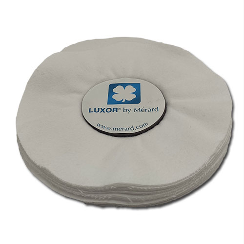 פוף כותנה מולבן לא תפור רך מאוד 6" * 26 דפים (15מ"מ) קדח 6 מ"מ - MERARD צרפת, עמיד מאוד ,לליטוש עדין ביותר - הברקה בתוספת פסטה מתאימה