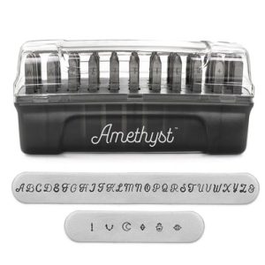 סט חותמות הטבעה אותיות גדולות באנגלית AMETHYST + צורות 3 מ"מ ( 33 יחידות) במארז פלסטיק