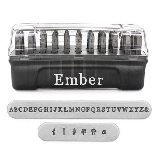 סט חותמות הטבעה אותיות גדולות באנגלית EMBER + צורות 2.5 מ"מ ( 33 יחידות) במארז פלסטיק