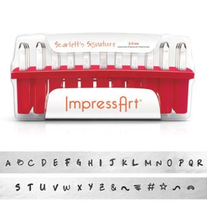 סט חותמות הטבעה אותיות גדולות באנגלית SCARLETTS + צורות 2.5 מ"מ ( 33 יחידות) במארז פלסטיק