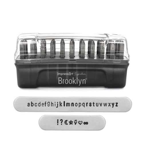 סט חותמות הטבעה אותיות קטנות באנגלית Brooklyn + צורות 3 מ"מ ( 33 יחידות) במארז פלסטיק