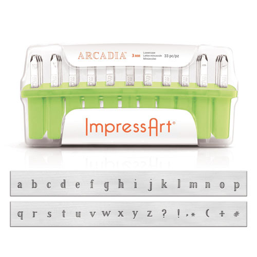סט חותמות הטבעה אותיות קטנות באנגלית Arcadia + סימנים 3 מ"מ ( 33 יחידות) במארז פלסטיק
