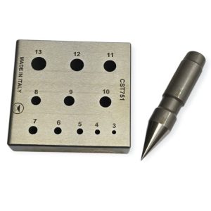פלטת הטבעה עם פונץ עגול קוני - 11 מידות - 3 עד 13 מ"מ + קונוס 17 מעלות - CHINETTI איטליה