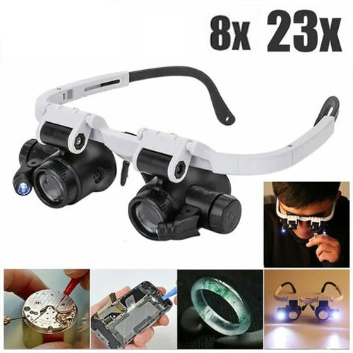 משקפי הגדלה "מצחייה" עם תאורת LED - הגדלה 8x 23x
