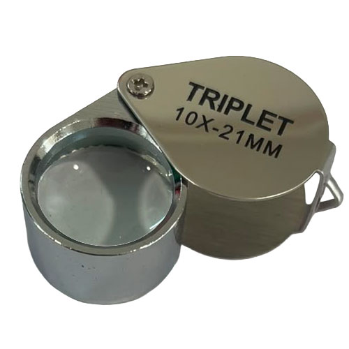 זכוכית מגדלת מתקפלת *10 קוטר 21 מ"מ (עגולה /כרום) TRIPLET