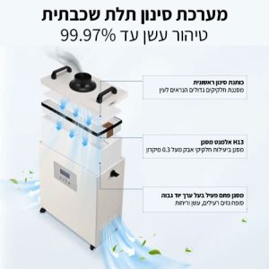 שואב אבק ועשן רצפתי מקצועי 150W עם צינור מתכוונן - 3 שכבות סינון פיקוד דיגיטלי